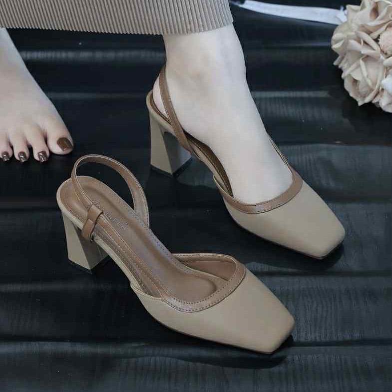 Giày sandal cao gót bít mũi gót vuông 5P và 7P phối màu cực kỳ Xinh Xắn và đáng yêu Giày Bánh Bèo mã Giaysandalmixmau dep
