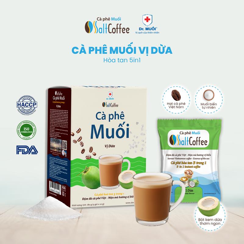  Cà Phê Muối Hòa Tan SaltCoffee Vị Dừa cafe 5in1 đậm chất Việt với bột kem dừa thơm béo - Dr Muối 
