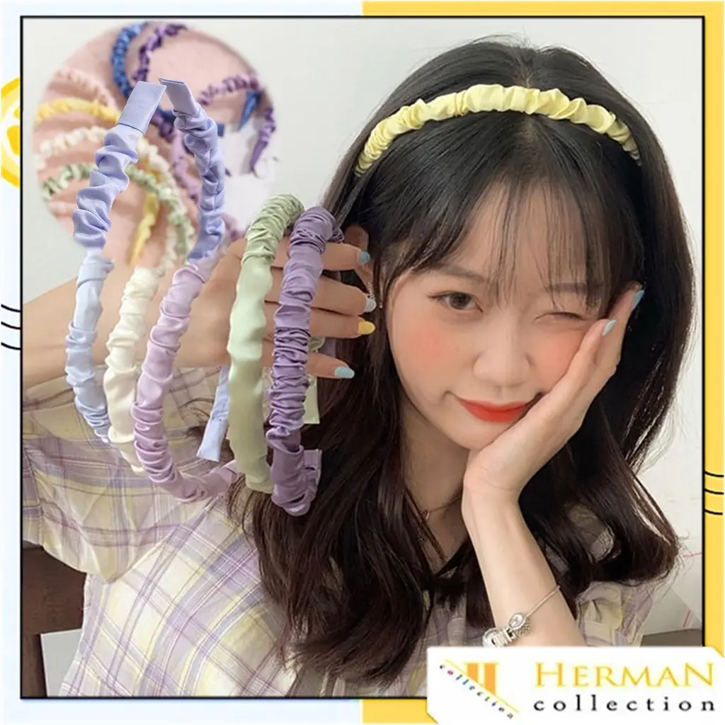 HC Bando Scrunchie Satin Korea Serut Headband Bandana Polos Wanita Bando Kain Scrunchie Fashion