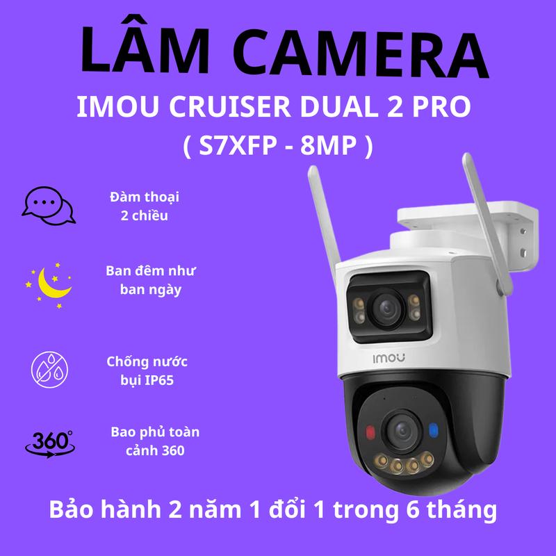 Camera 2 mắt ngoài trời Imou Cruiser Dual 2 PRO S7XFP-8MP ban đêm như ban ngày Ống kính kép góc rộng 360 độ đàm thoại 2 chiều - Báo động về điện thoại