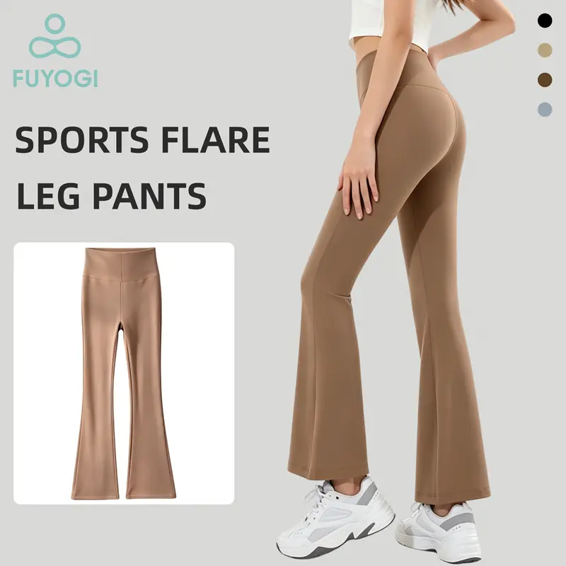 FUYOGI Flare Leg Yoga Pants Pilates Sports High Waist Hip-lifting Women Wide Slack Quick Dry Water-Resistant Breathable Comfortable