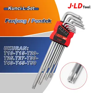 JLD 9pcs KUNCI L BINTANG SET PANJANG Kunci L Set T10-T50 Kunci L Long Torx Key Wrench Set
