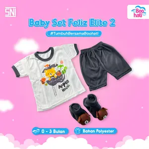 Boohati - Feliz - Set Baju Bayi Motif Hewan 0-3 Bulan Grey | Atasan Bawahan New Born | Bahan Poly Katun