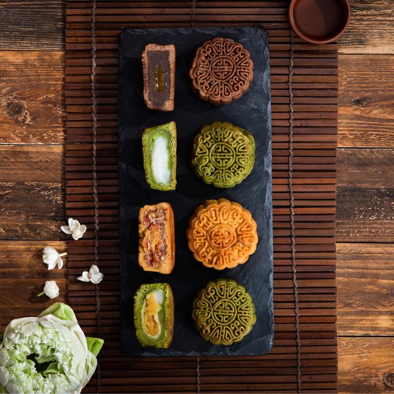  Bánh nướng trung thu mini 80gr vỏ matcha - cacao mochi nướng trứng ruốc - nướng trứng chảy Lâm Thủy 