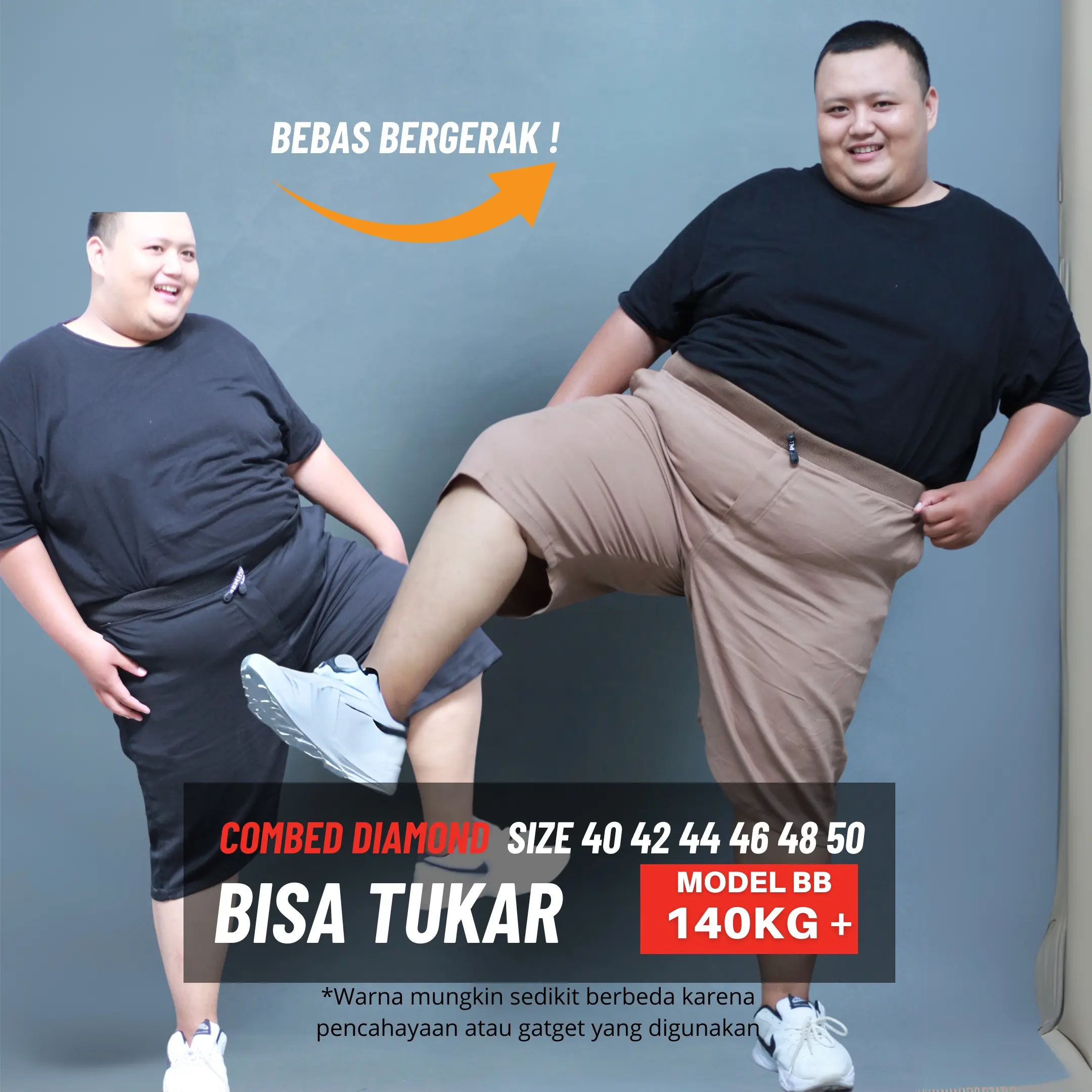 ICW Celana Pendek Jumbo Big Size Chinos Rib Rip Melar Stretch Mulur Short Pants Pria Cowok Ukuran Besar Gede Gemuk 40 44 48 50 big & tall S