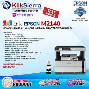 EPSON EcoTank M2140 M2170 M3170 Printer Monochrome B/W All-in-One Duplex Wireless WiFi LAN InkTank dengan Sistem Refill Tinta T005 Series ORIGINAL & Garansi Resmi