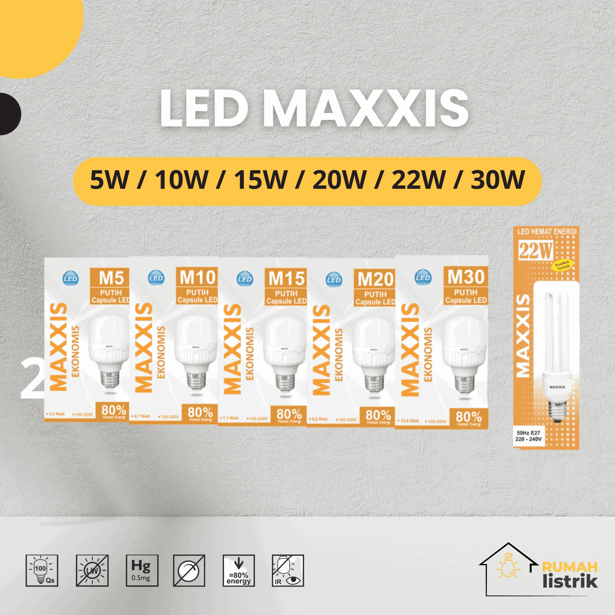 LED MAXXIS 5W / 10W / 15W / 20W / 22W / 30W Lampu Ekonomis