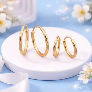 Anting gipsy Hoop Emas Polos Minimalis – Anting Bulat Simpel Elegan