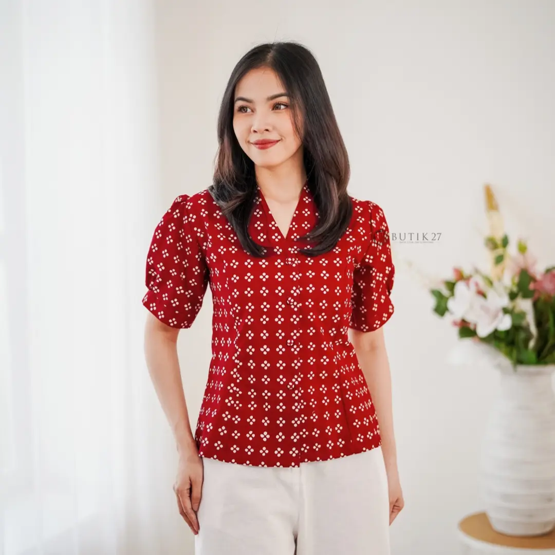 BUTIK27 - Eileen Blouse Batik Merah - Navy