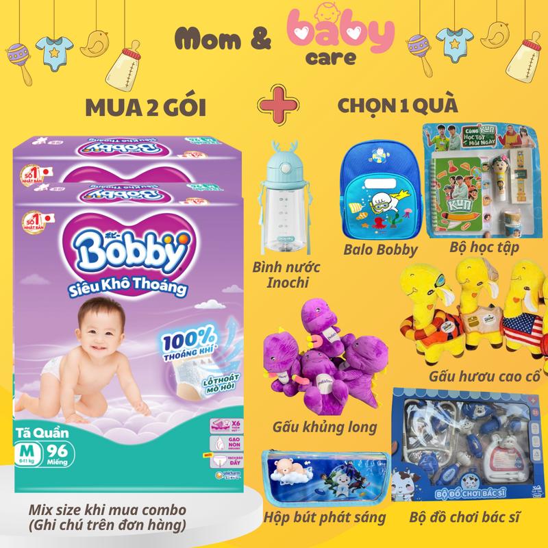 Combo 2 gói tã quần Bobby M96/L88/XL76/XXL70 nhận quà tặng