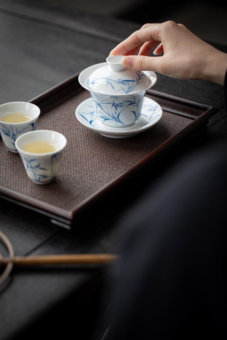 Product Introduction of Bamboo Sancai covered bowl hand-painted ceramic single large high-end Dehua white porcelain tea bowl Kung Fu tea set gift 25