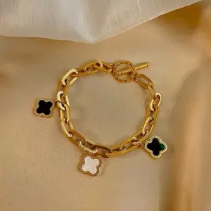 Gelang clover rantai perhiasan harian gelang berbahan titanium elegan anti karat termurah terlaris