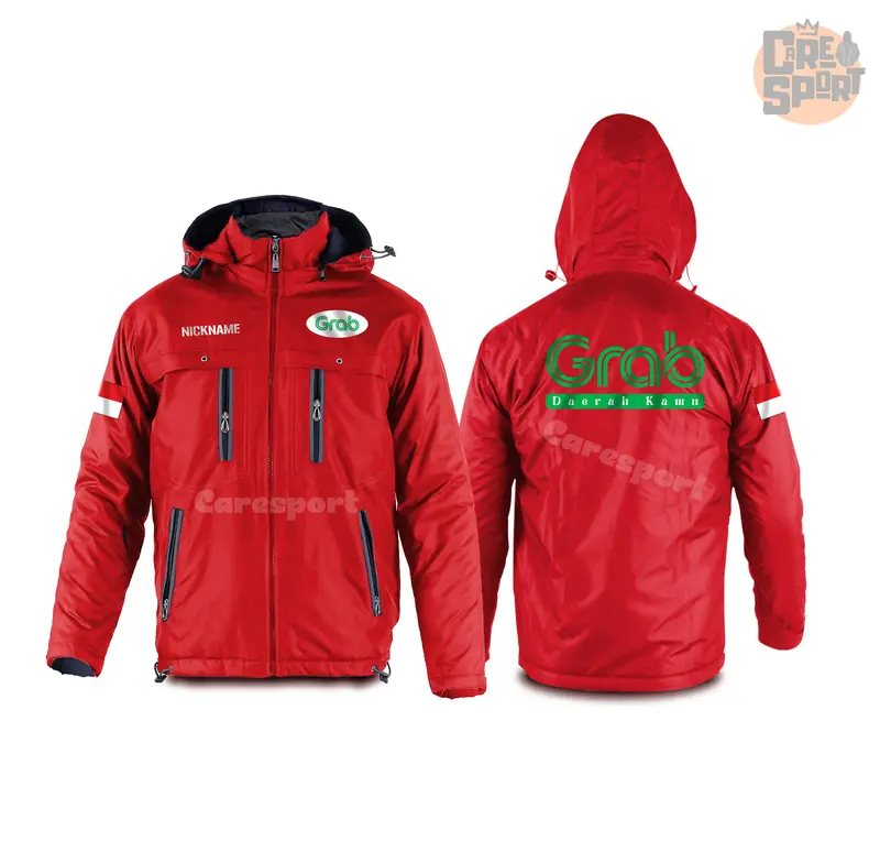 Jaket Ojol Berkualitas untuk Pria dan Wanita GRAB custom nama daerah area bebas bisa request bisa polos - CLIMBER Gunung Panjang Parasut 1