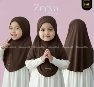 Khaizuran.Hijab Anak Bergo Instan Perempuan Non Ped Inner Menyatu Jilbab Anak Muslim Zeeva Soft Pad Jersey Premium  Size S-M 1-10thun kerudung mahogany Geblus Polos