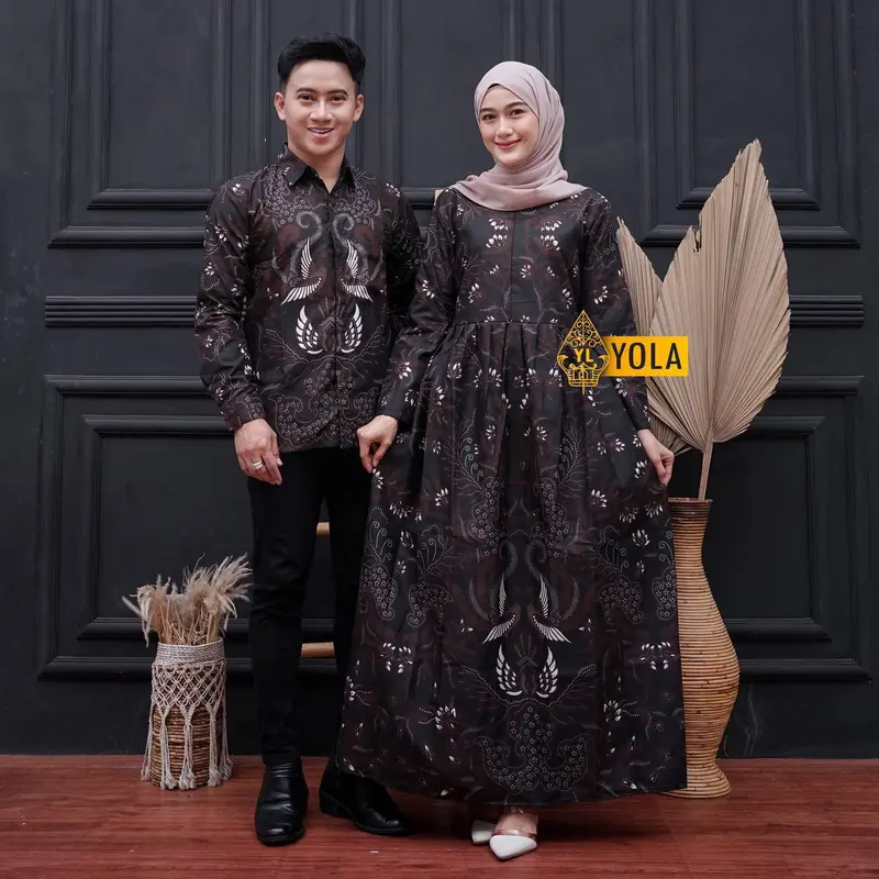 SET BATIK COUPLE GAMIS DAN KEMEJA JUMBO M L XL XXL  Setelan Sarimbit Keluarga Batik couple Pasangan Muslim 1 0