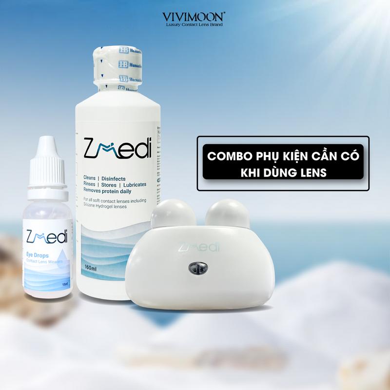 Combo nước ngâm nhỏ mắt, máy rửa kính áp tròng Zmedi Vivimoon Lens