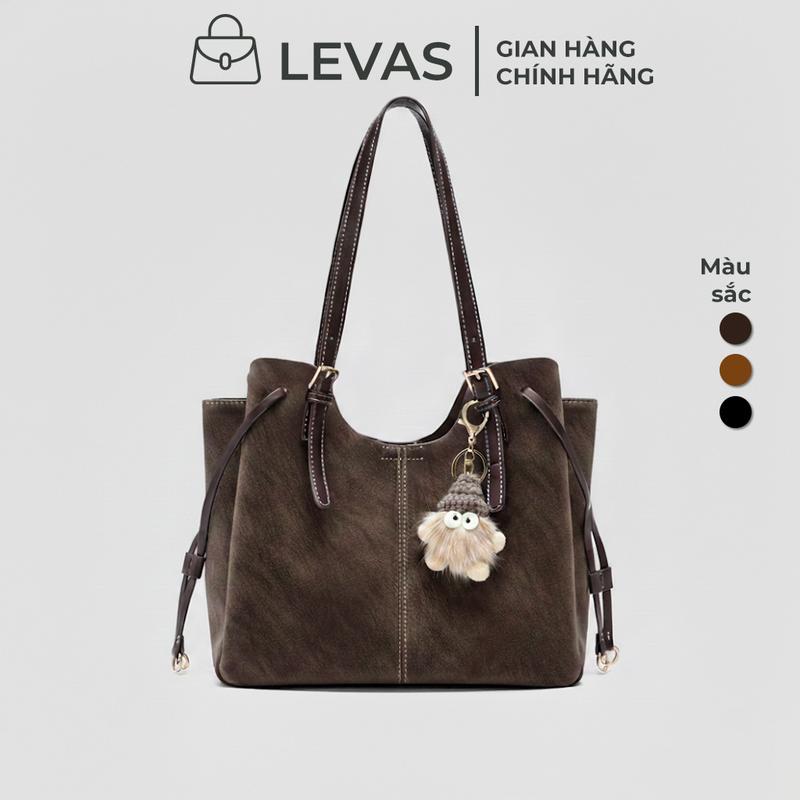 Túi Tote Đeo Vai LEVAS Da Cao Cấp Size 30 Dung Tích lớn Tặng Kèm Charm Bông LS007