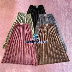 Rok Plisket Bludru Anak Perempuan Premium Fashion Bahan Tebal Halus Glowing Nyaman Digunakan Mengkilap Stretch Lentur