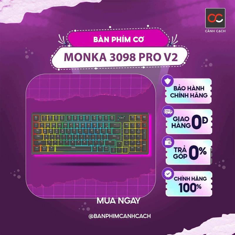  Bàn phím cơ mạch xuôi led rgb MÀN LCD MONKA 3075-3098 không dây 