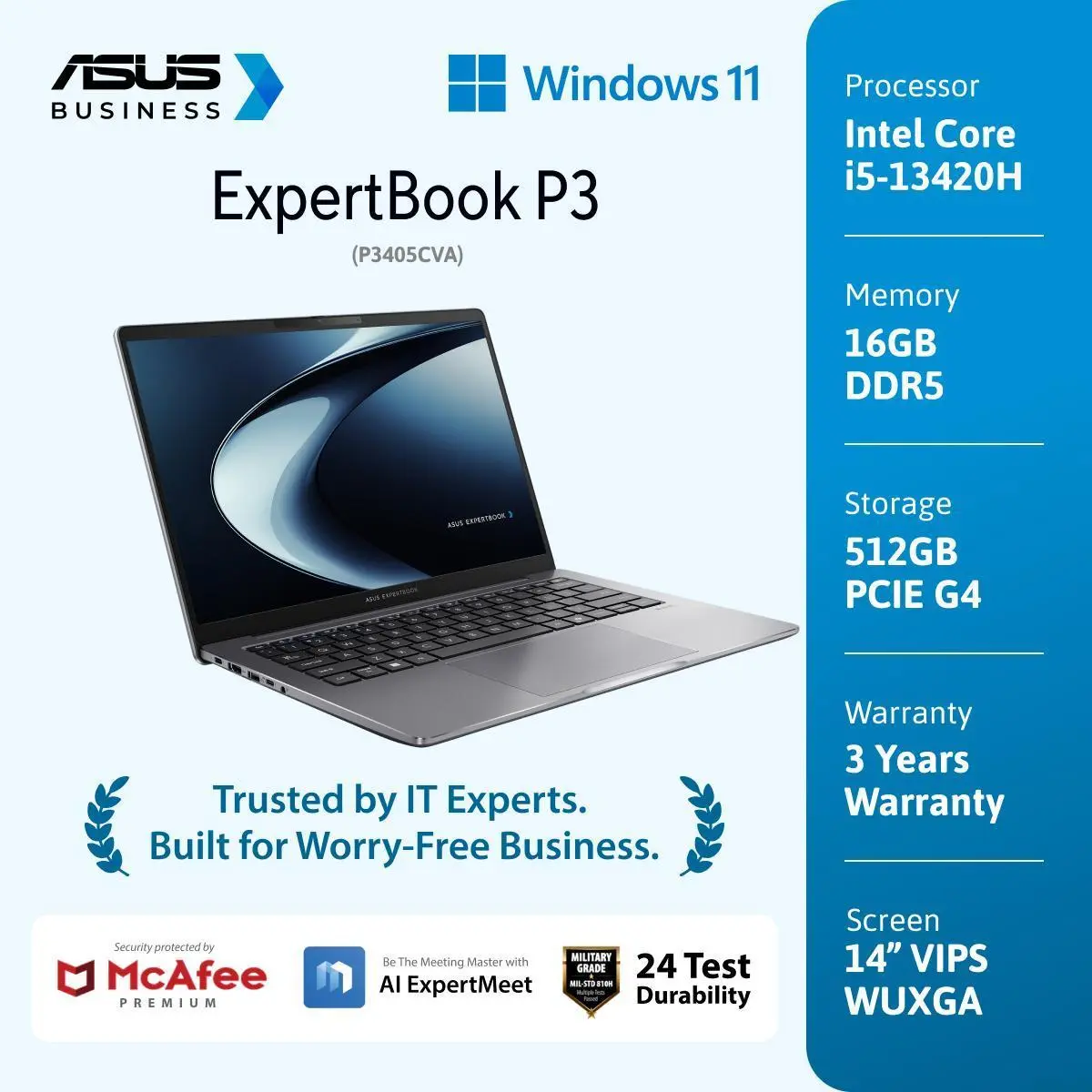 ASUS EXPERTBOOK P3 P3405CVA I5 13420H 16GB 512GB W11+OHS 14.0 WUXGA