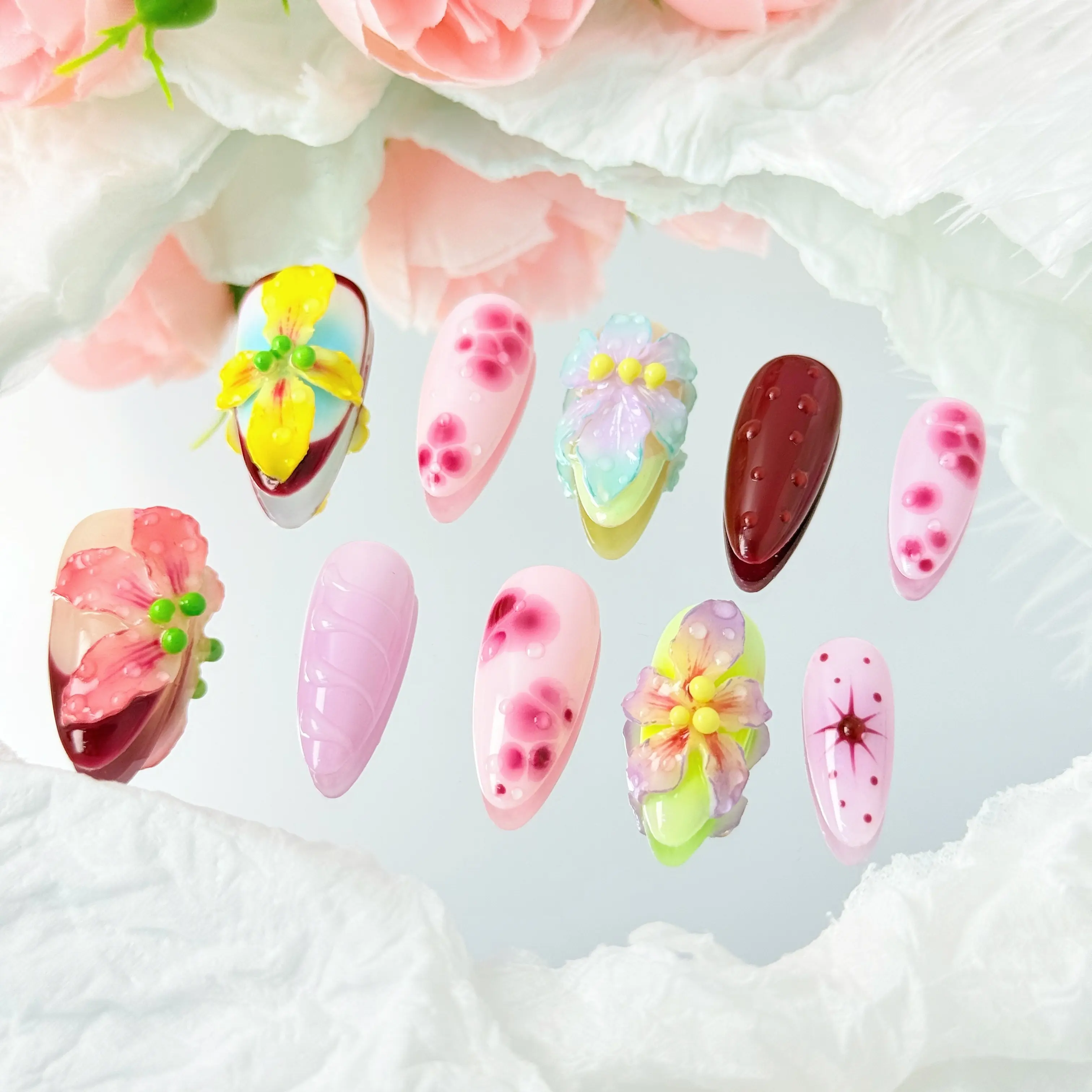 NAILOVENew 3D Floral Almond-shaped Dopamine Nail Polish for Beautiful Nails