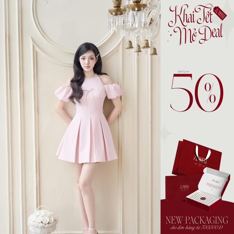  ZAMYSHOP - Váy thiết kế cổ yếm xòe váy đi tiệc vibe thanh lịch sang trọng 