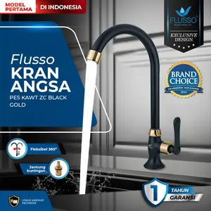 FLUSSO Kran Angsa Dapur Cuci Piring Wastafel Minimalis 1/2 Black Gold, Black Chrome | 821 kran air  cuci piring