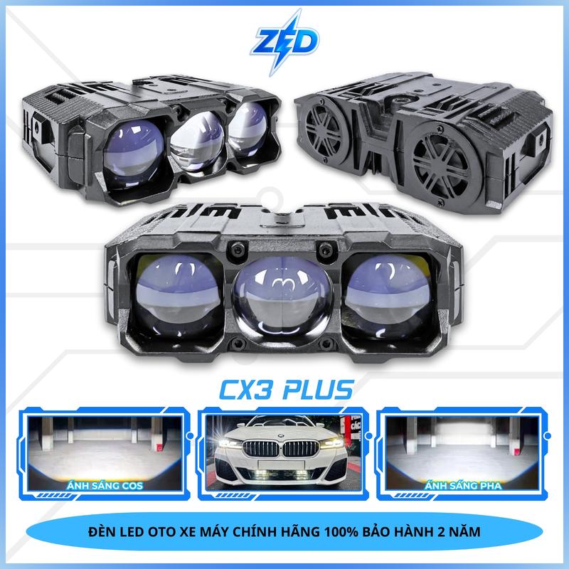  Đèn Trợ Sáng Cao Cấp CX3 PLUS ZED LIGHT   BMA - 100W Siêu Sáng 3 Bi Cầu Chống Nước IP68 - Lắp Oto Xe Máy 
