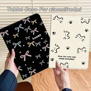 Cover For redmi pad 2 2025 / pad se 11 inch For xiaomi pad 7 /6 / 5/ For redmi poco pad 12 inch / -Casing Tablet Kulit PU Silikon Anti Selip Desain Tekstur Sutra Stabil Tidak Licin dengan Slot Pen Hitam a