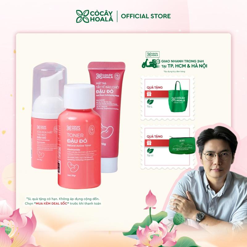Combo Chăm Da Minisize Thảo Dược Cỏ Cây Hoa Lá: Sữa Rửa Mặt Đậu Đỏ 30g, Mặt Nạ Tẩy Da Chết Đậu Đỏ 2in1 20g, Toner Đậu Đỏ 30g