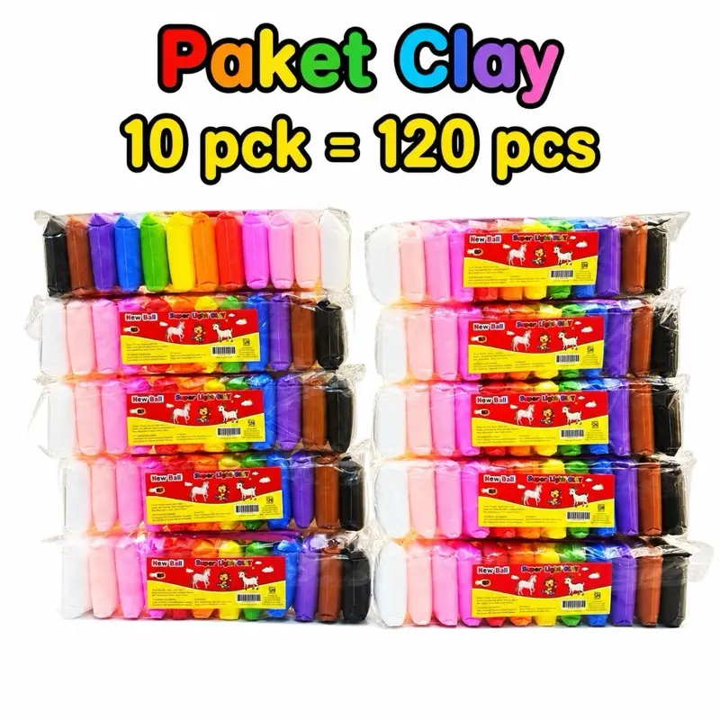 Paket 10 Pck Clay 95 Grm 120 Pcs Mainan Edukatif Dan Edukasi Anak untuk Anak-anak