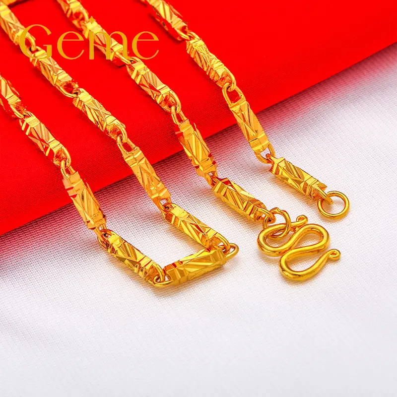 [GEME] [COD] Kalung kolom heksagonal, rantai bambu emas pasir Vietnam, 2mm-6mm, perhiasan baru untuk pria dan wanita, tidak memudar, tidak alergi 2