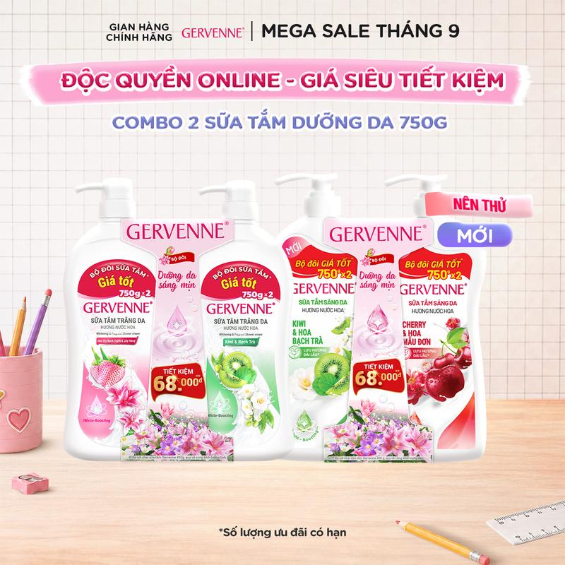 Bộ 2 sữa tắm trắng da Gervenne Kiwi Bạch Trà và Dâu tây lily/Kiwi và Kiw/Cherry…