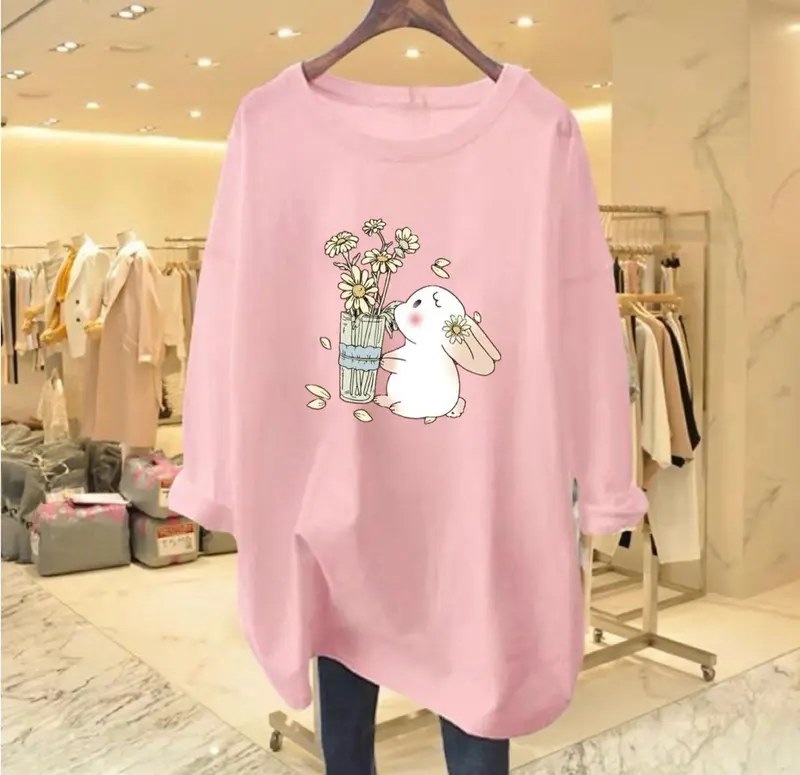 Kaos Oversize Wanita Lengan Panjang Kaos Streetwear Baju Jumbo Atasan Dewasa Kaos Trend Oblong 4