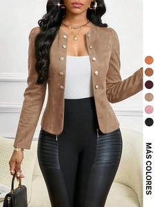 Chaqueta de moda casual de ante con botones y manga larga para mujer, corte ajustado, grosor moderado del material, para todas las estaciones