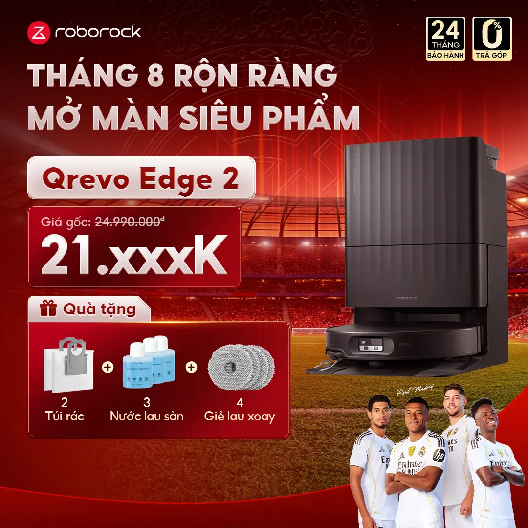 Roborock Qrevo Edge 2 Robot Hút Bụi Lau Nhà | Lực hút 25.000 Pa | Giặt giẻ 80°C, sấy khô 55°C | Lau xoay kép 200 vòng/phút | Tránh vật cản Reactive AI | Trợ lý giọng nói Hello Rocky | Bảo hành chính hãng 24 tháng