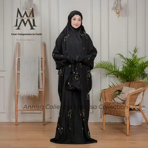 Annisa Mukena Terusan Bordir Dewasa Motif Air Tanjung Terbaru Mukenah Lajuran Free Tas Bunga Cantik Mewah Kain Katun Lembut Nyaman Muslim Travel Panjang Model Muka