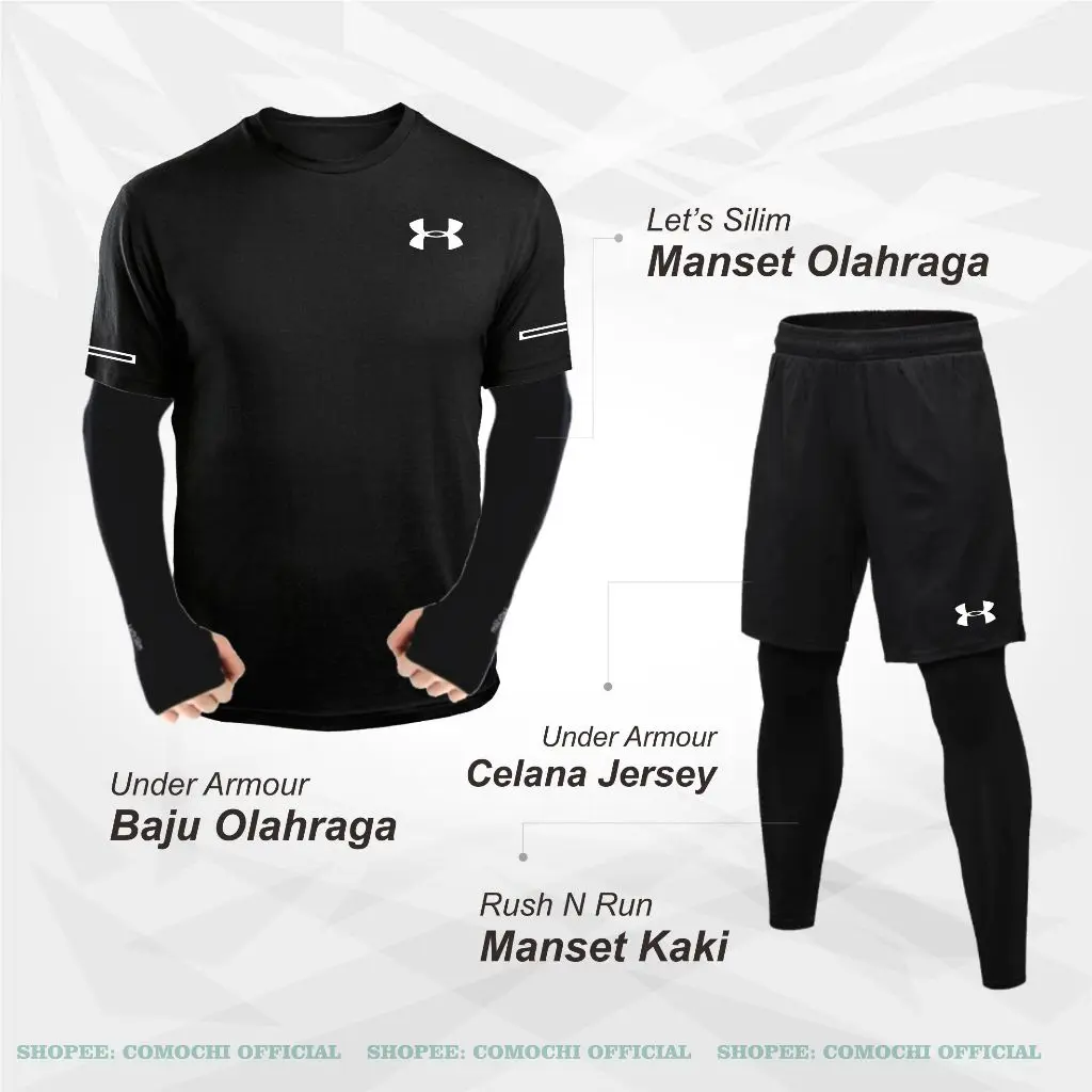 Setelan Olahraga Pria Baju Kaos Olahraga Dryfit Set Pakaian Outdoor Lari Volly Futsal Running Adem