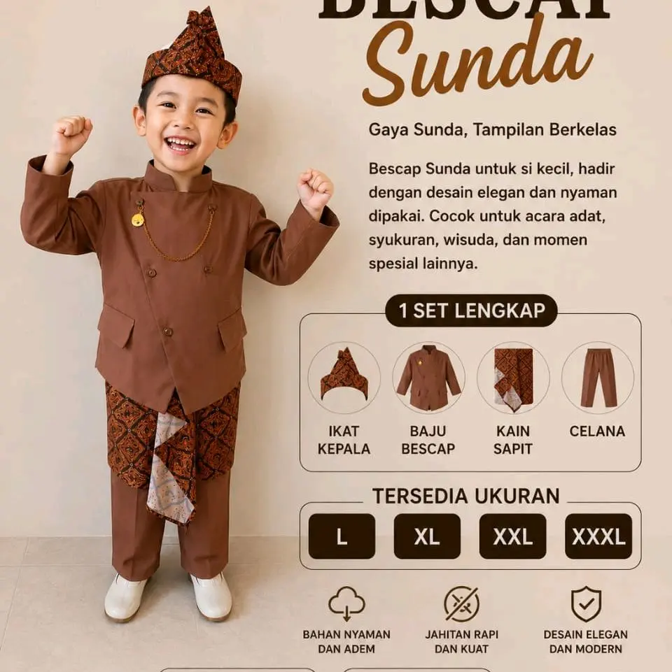 SETELAN BAJU BESKAP SUNDA ANAK,  BAJU ADAT,BAJU  TRADISIONAL