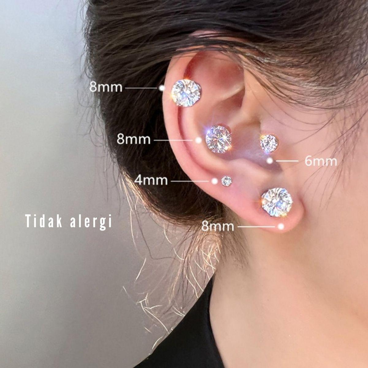 COD Anting Stainless Steel & Titanium Wanita/Pria | Warna Silver Fashion UNISEX | Tahan Karat & Elegan