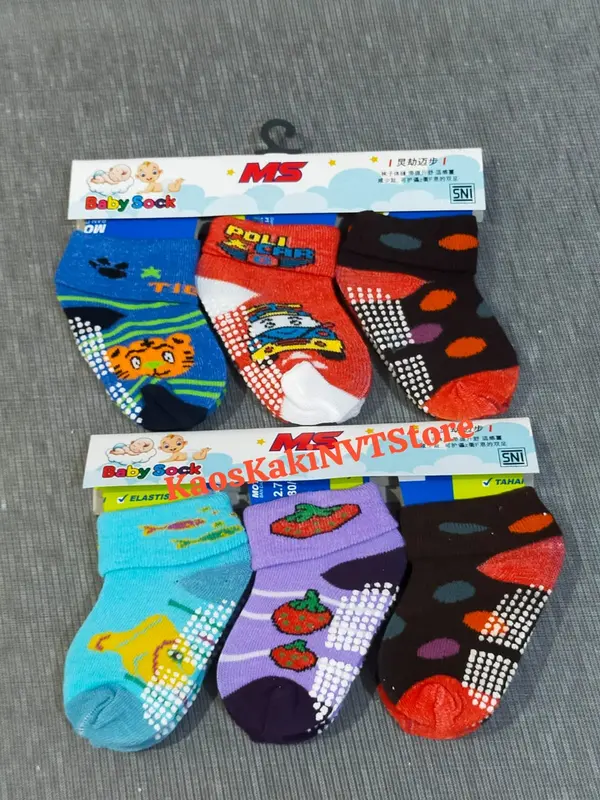 kaos kaki baby isi 3 antislip lipat cewe cowo 3