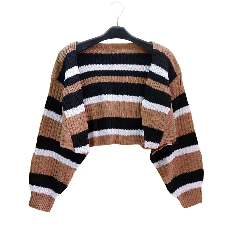 Cardigan Balero Crop Top Rajut Azalea Wanita Lengan Panjang Tebal Knitwear Outer Motif Garis Stripe Atasan Dewasa Cewek Casual