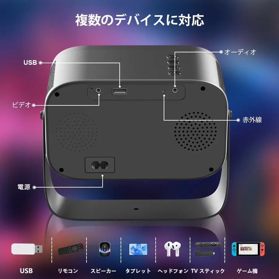 XBJミニプロジェクター4 Kプロジェクター360度回転FHD 350Ansi 1080 P