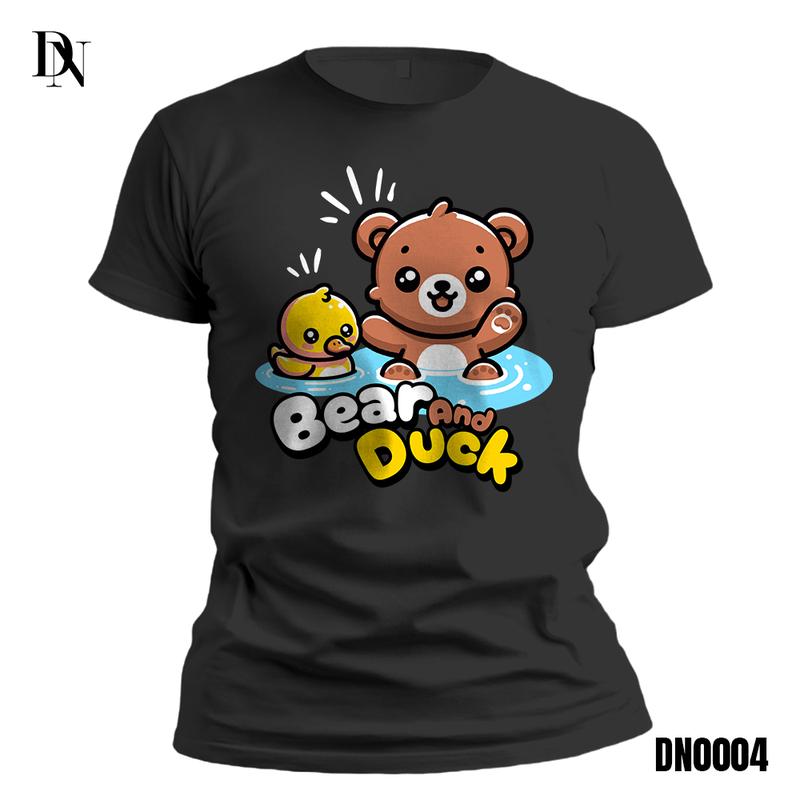 DNTK0004 - T-Shirt Gaya Pria Wanita - Kaos Motif Beruang Coklat dan Bebek Combed Katun 2