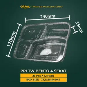 Kitkan Bento Box 4 Sekat PP Food Grade | Kotak Makan Microwave Catering Premium & Meal Prep