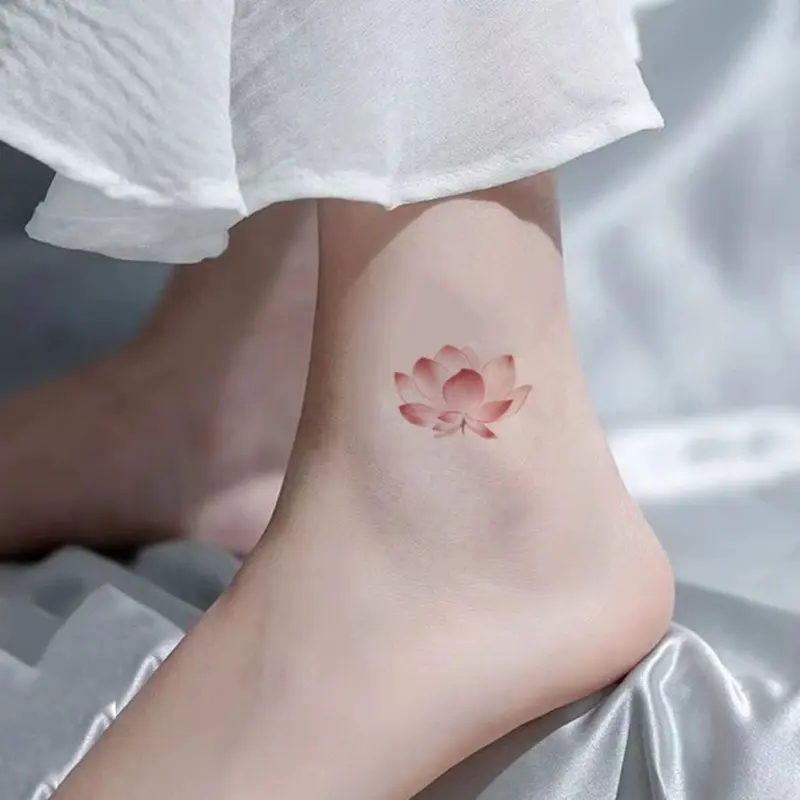 Hình xăm hoa sen nở, màu hồng, dễ thương và thời trang, dành cho ngực của bé gái, miếng dán hình xăm không thấm nước, hình xăm tạm thời 7 ngày, miếng dán da 3