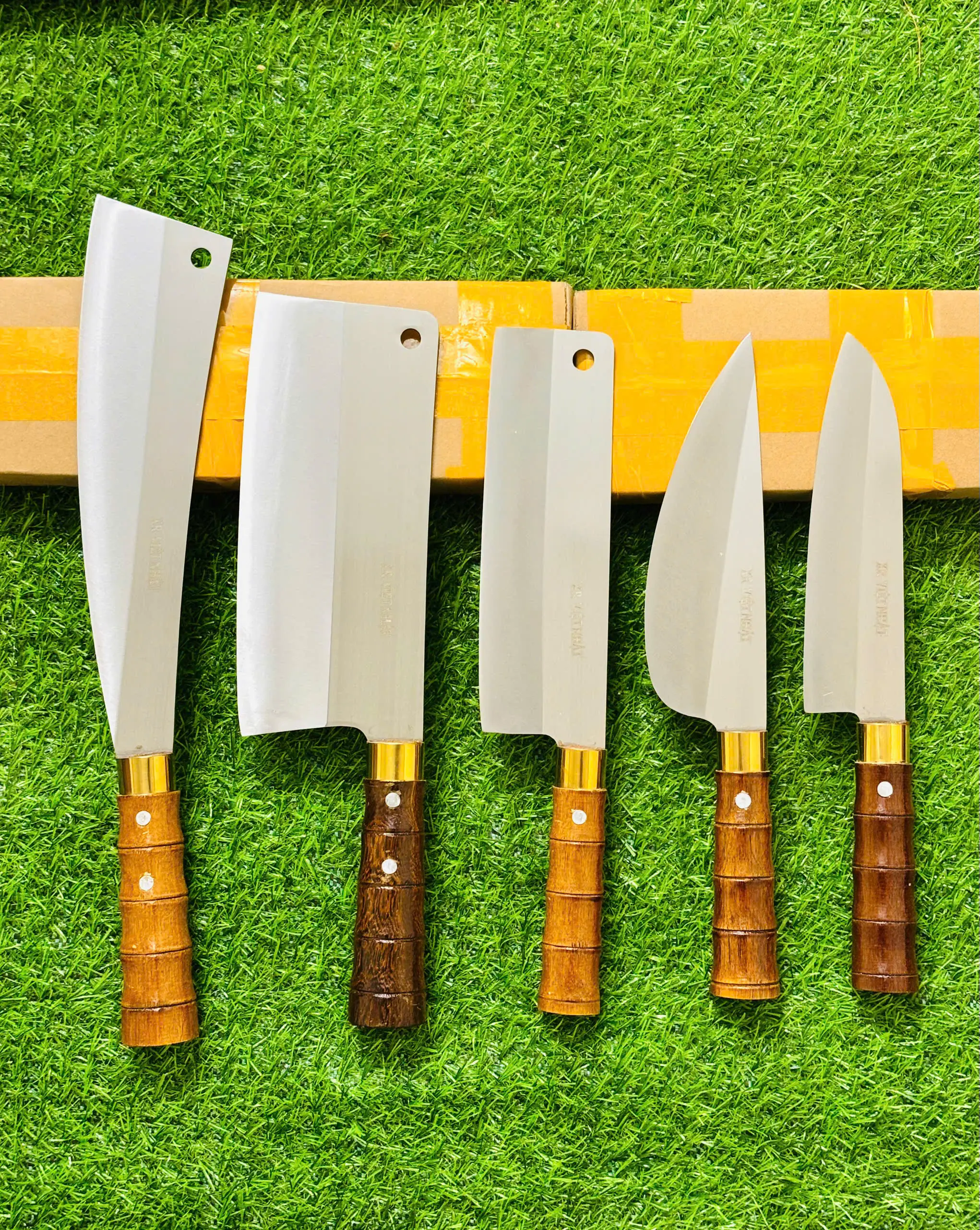 VN038 COMBO 5  dao thép nhật trắng không gỉ sét, rèn thủ công từ làng nghề truyền thống