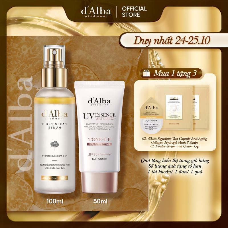 Serum dạng xịt d'Alba White Truffle 100ml & Kem chống nắng d'Alba Waterfull Tone-Up Sun Cream 50ml Skincare