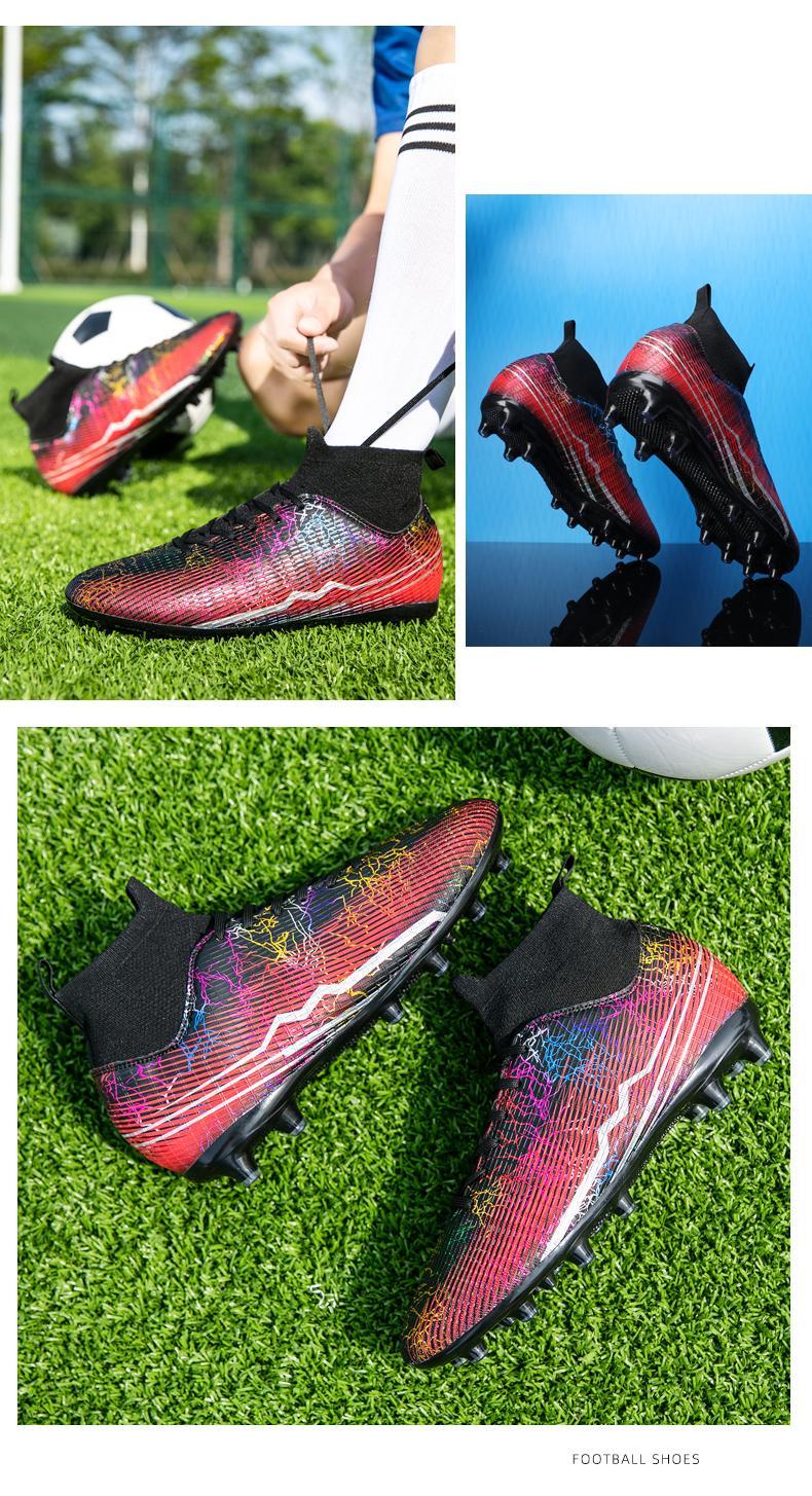 Product Introduction of Messi Football Shoes Large Size: EU35-47 Male Teenager Students Outdoor Lawn High-top Training Shoes Cristiano Ronaldo Children Adult AG Spike Anti-slip Shock Absorbing Professional Competition Shoes 23