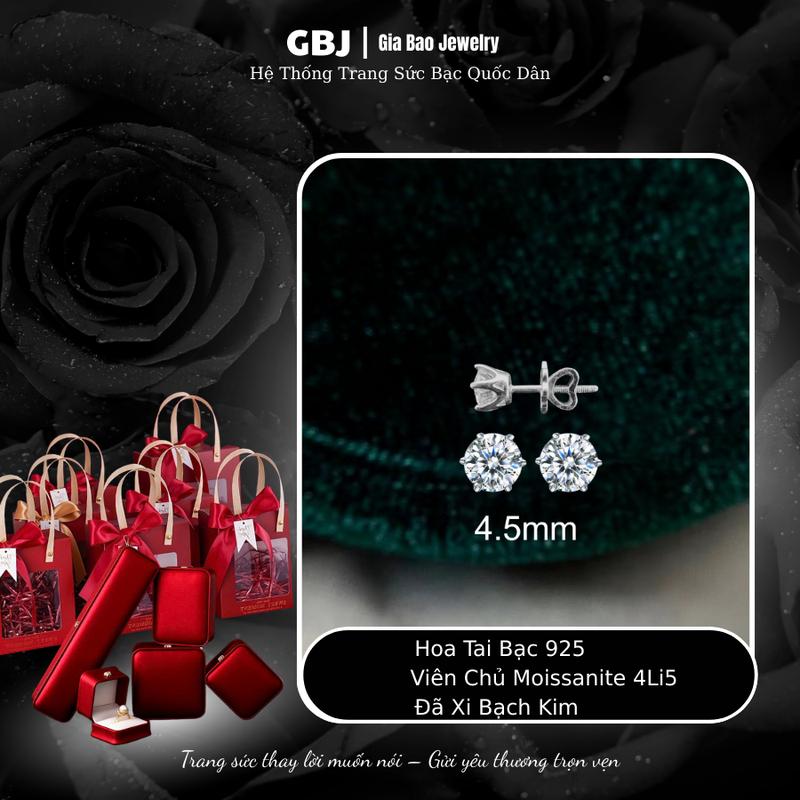 [1 ĐÔI] Hoa Tai Bạc 6 Chấu (chốt vặn) XI KIM 4Li5 Viên Chủ Moissanite Sang Trọng Phong Cách Unisex GBJ1093